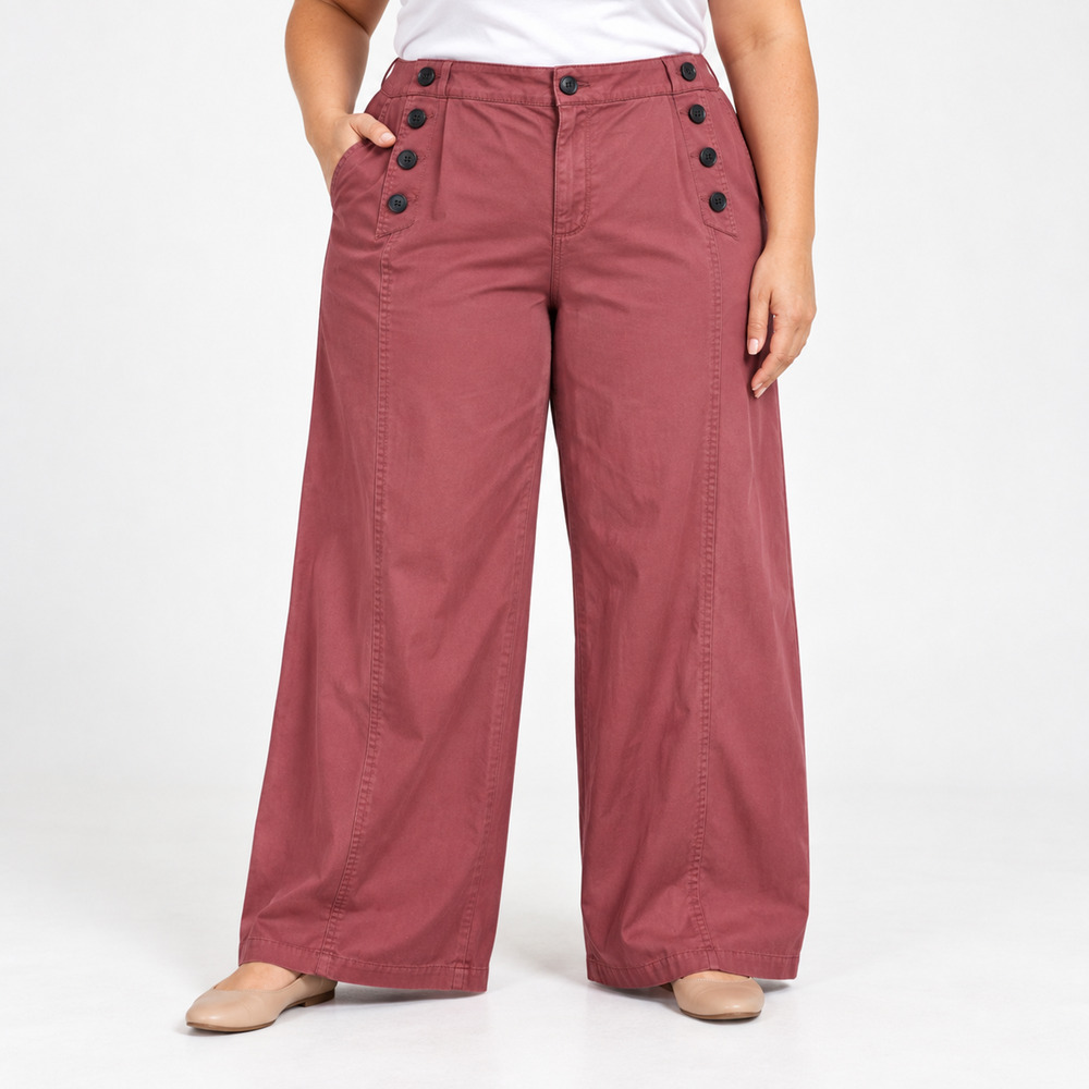 NWT St Johns Bay Pants Women 24W Apple Butter Wide Leg High Rise Sailor Nautical